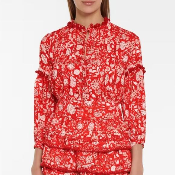 Poupette St Barth Clara Floral Blouse Red Hollie - Picture 1 of 7